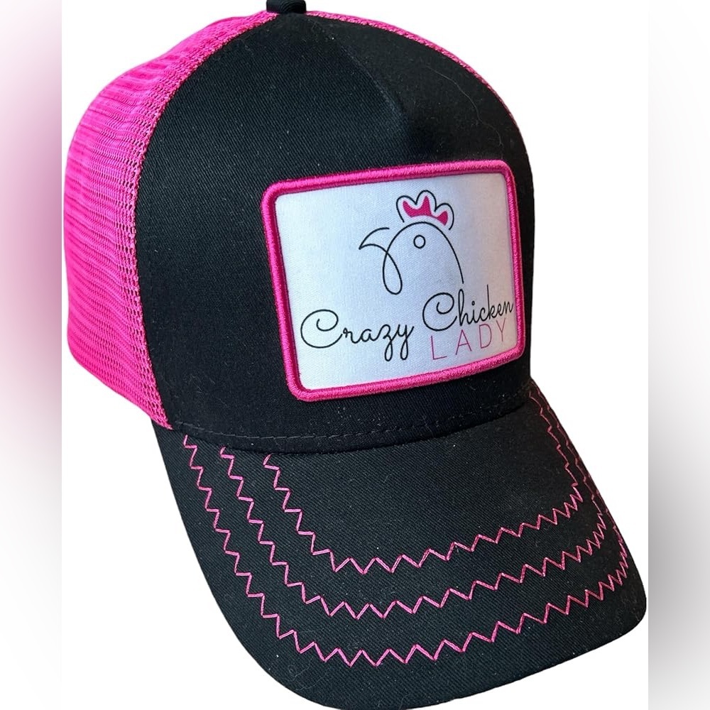 Crazy Chicken Lady Ponytail Pink Adjustable Fun Trucker Style Hat/NWT - Picture 3 of 13